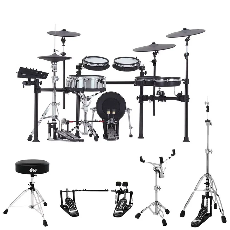 Roland TD713 V-Drums Drum Kit w/ DW 3000 Hardware Bundle inc Double Pedal