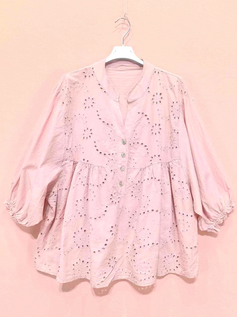 Blouse ample brodée manches bouffantes（x8）