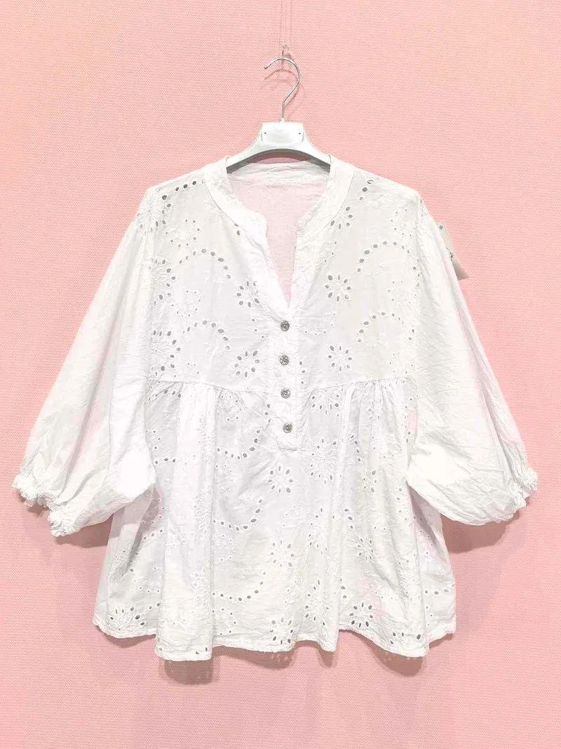 Blouse ample brodée manches bouffantes（x8）
