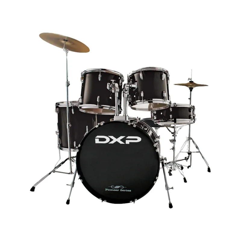 DXP Pioneer Rock 5-Piece Drumkit Pack w/ Cymbals & Throne (Black)