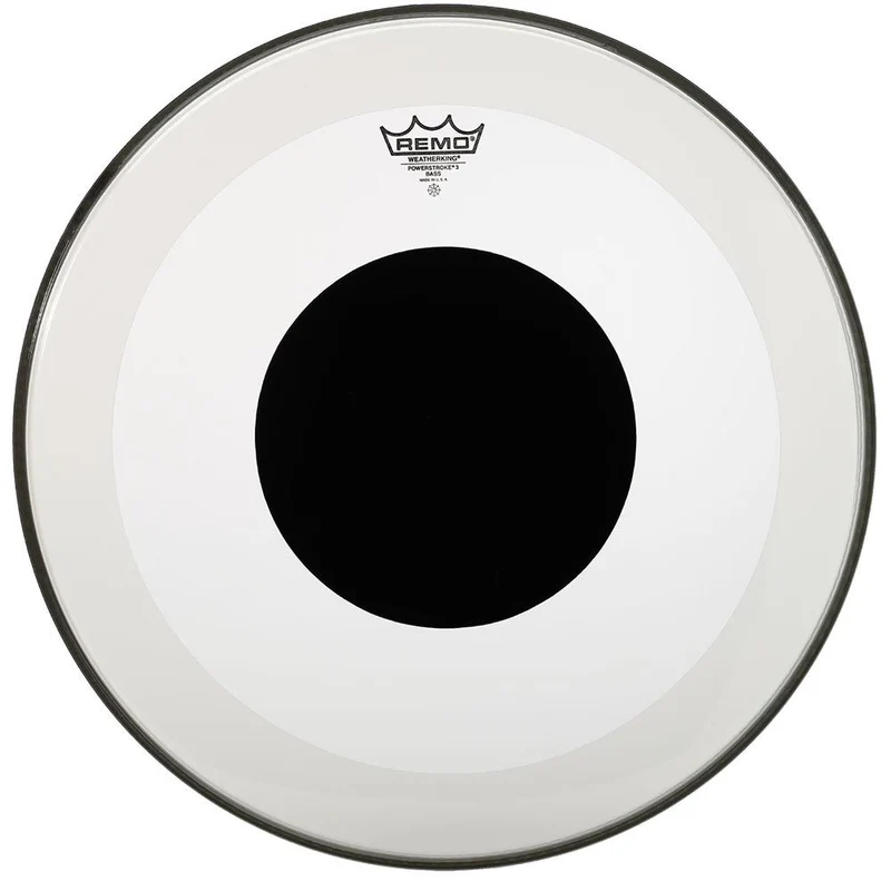 Remo P3-1322-10 Powerstroke 3 Clear Black Dot Bass Drumhead Top Black Dot, 22"