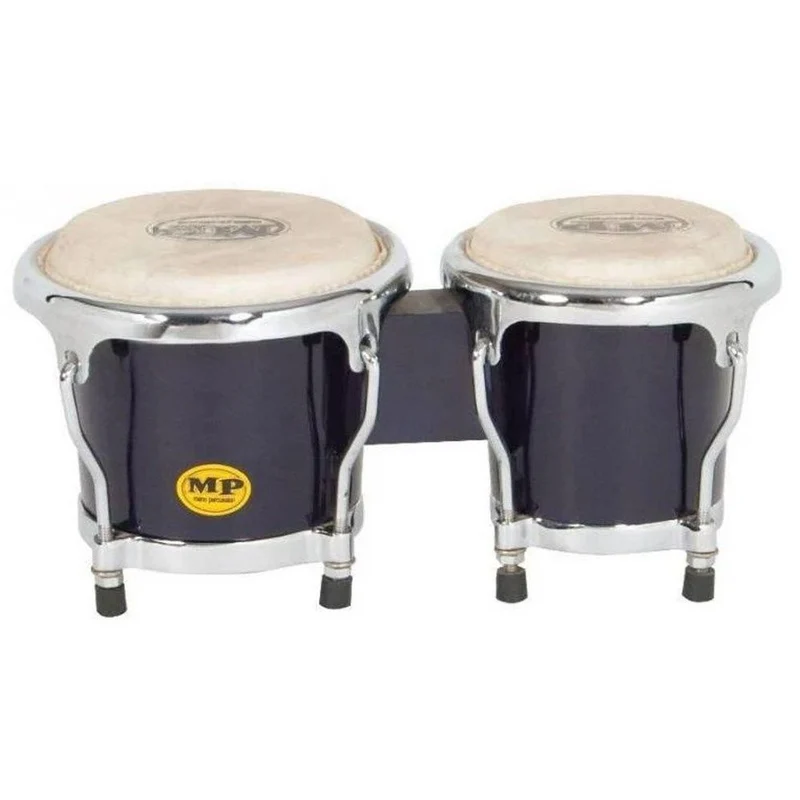 Mano Percussion Tunable 7" & 8" Pro Style Wood Shell Bongos w/ Natural Skin Heads Black