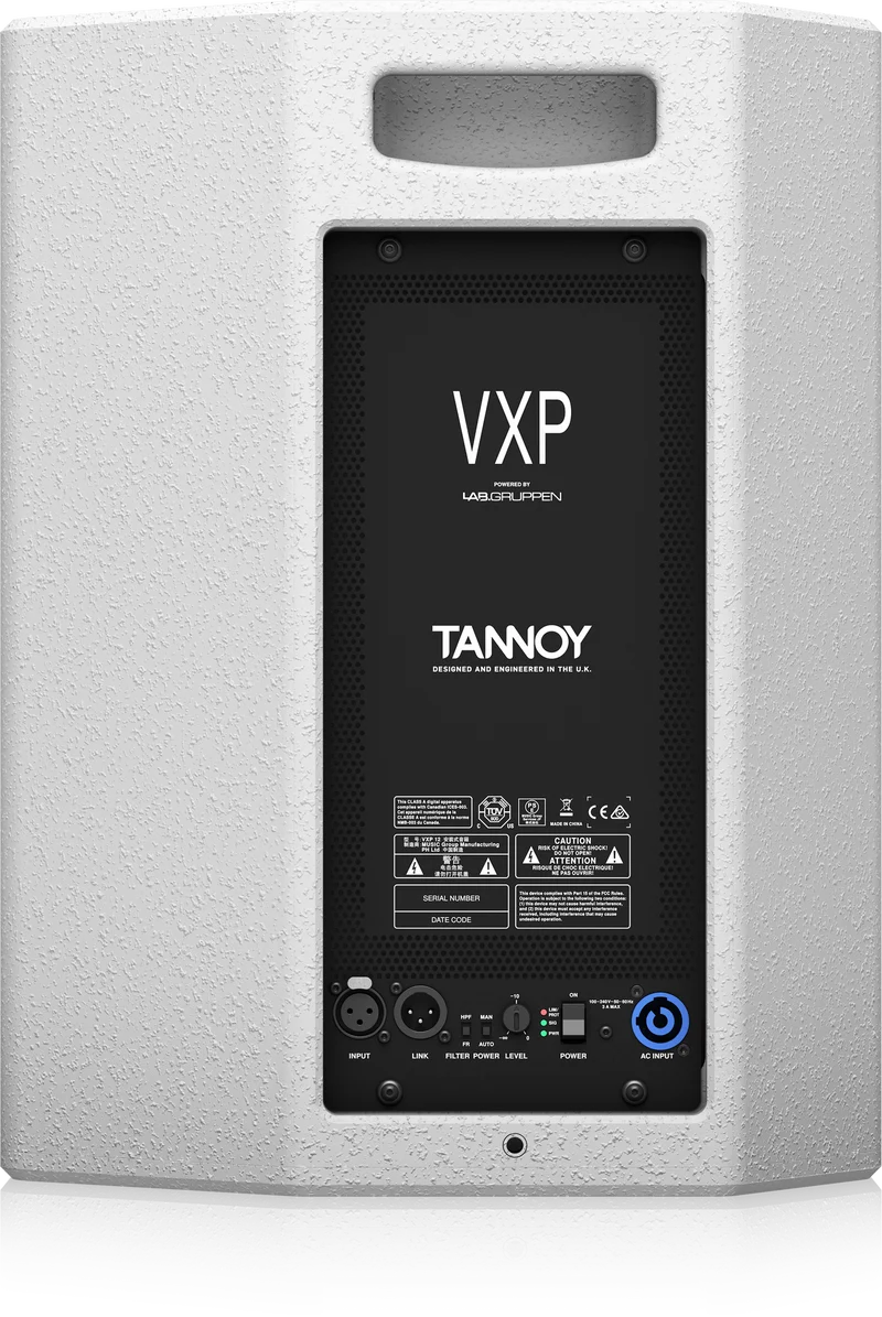 Tannoy VXP12-WH 1600W 12" Dual Concentric Powered Sound Reinforcement Loudspeaker with Integrated Lab Gruppen IDEEA Class-D Amplification (White) - NEW