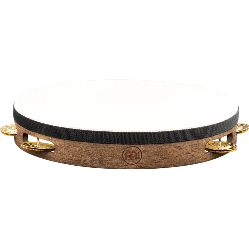 Meinl Vintage Wood Series 10" Headed Wood Tambourine, Single Row, Hammered Brass Jingles