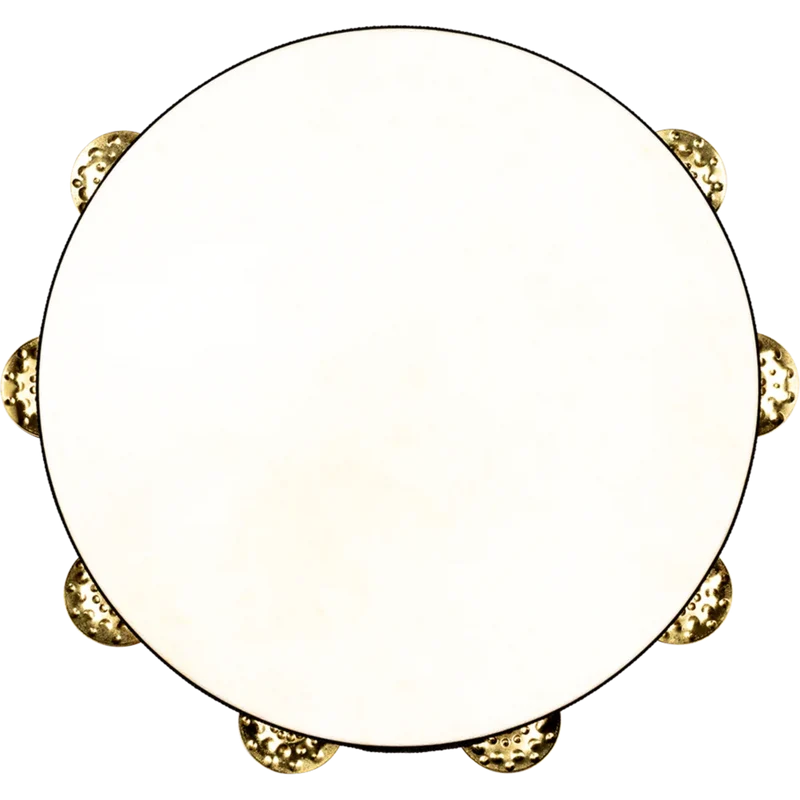 Meinl Vintage Wood Series 10" Headed Wood Tambourine, Single Row, Hammered Brass Jingles