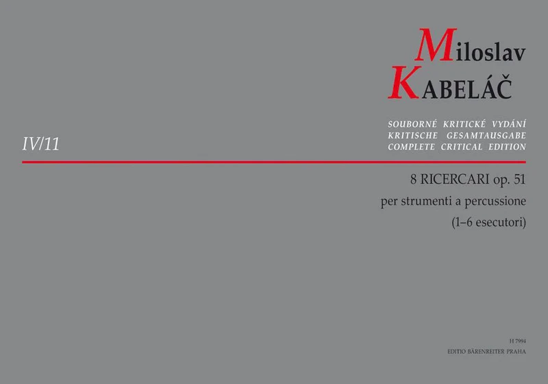 Kabelac Miloslav - 8 Ricercari Op.51 Per Strumenti A Percussione (1-6 Esecutori)