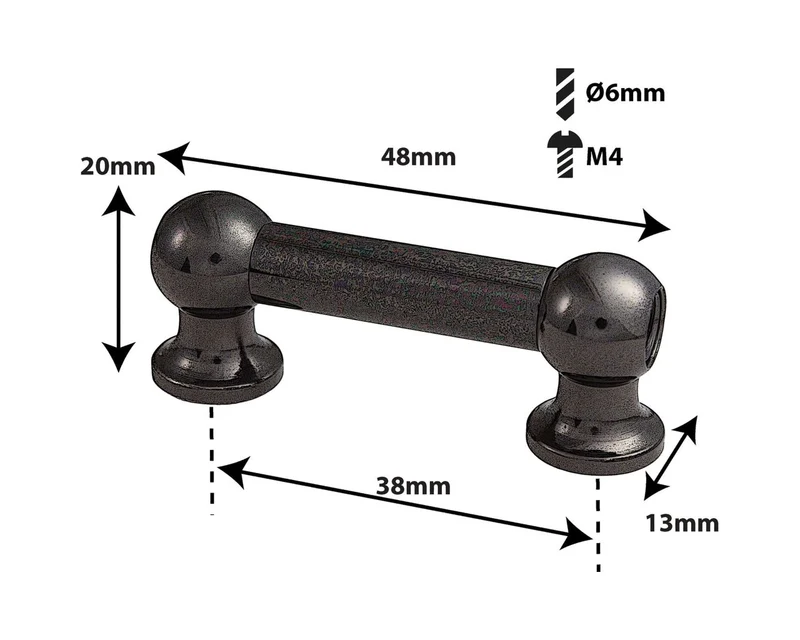 TL12D38-Bk Coquille Tube 38mm Noir Double Tirant (X1)