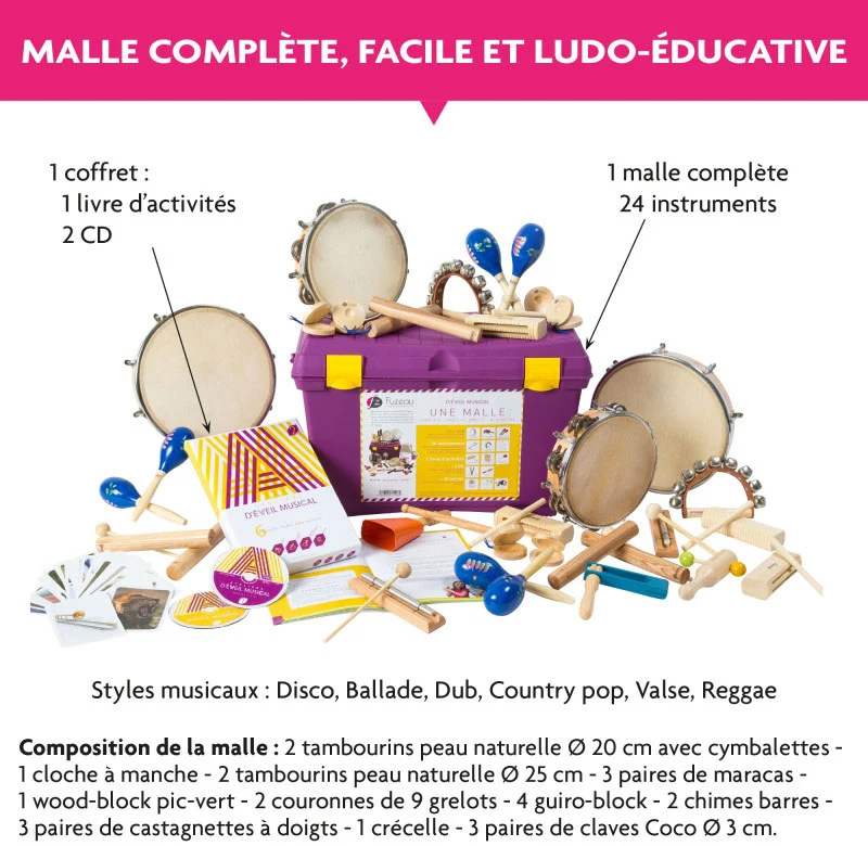Malle Ateliers D'eveil Musical Jaune Melodique 24 instruments