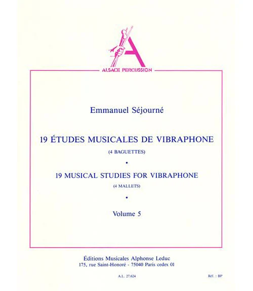 Sejourne - 19 Etudes Musicales De Vibraphone (4 Baguettes)vol.5