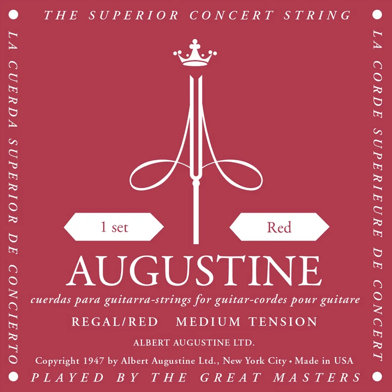 Jeu de cordes pour guitare classique AUGUSTINE Regal Rouge – Tirant Normal – Crystal Nylon / Filé Argent
