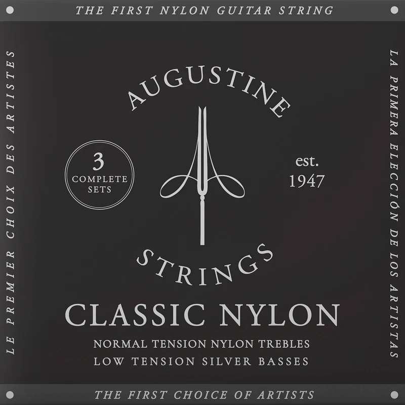 Pack de 3 jeux de cordes guitare classique AUGUSTINE Classic Noir – Tirant Faible