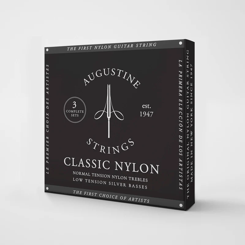 Pack de 3 jeux de cordes guitare classique AUGUSTINE Classic Noir – Tirant Faible