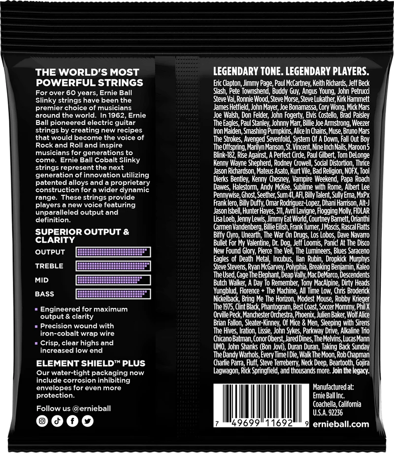Jeu de cordes guitare électrique Ernie Ball 2717 Slinky Cobalt Ultra Slinky 10-48