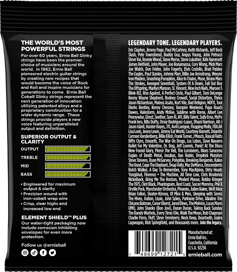 Ernie Ball 2721 Cobalt Regular Slinky 10-46 – Jeu de cordes pour guitare électrique