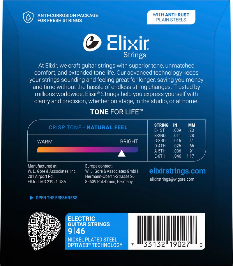 Jeu de cordes guitare électrique ELIXIR 19027 OPTIWEB – Custom Light 9-46