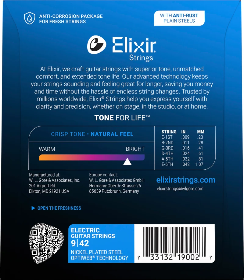 Jeu de cordes guitare électrique ELIXIR 19002 OPTIWEB Super Light 9-42