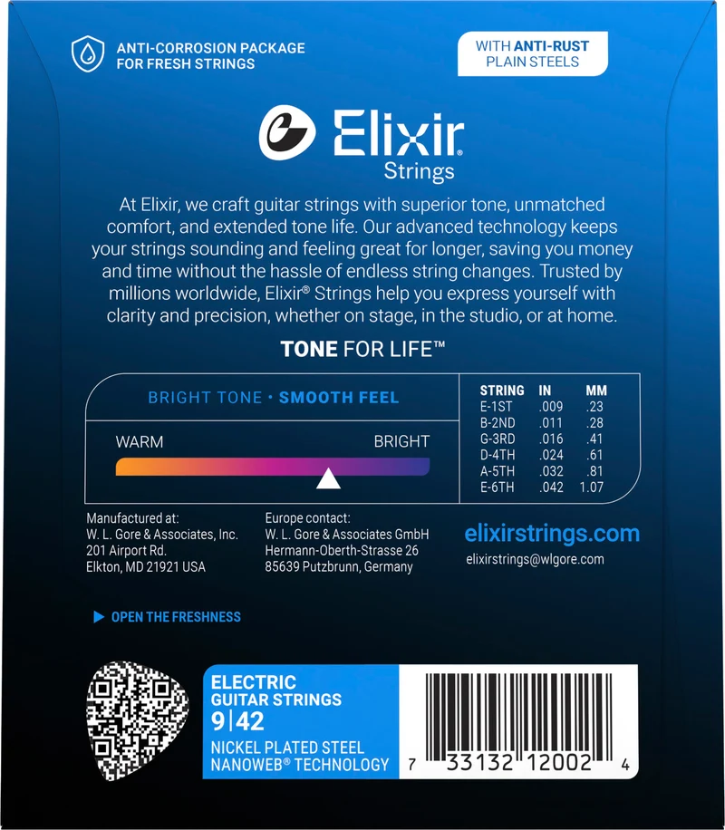 Jeu de cordes guitare électrique ELIXIR 12002 Nanoweb Super Light 09-42