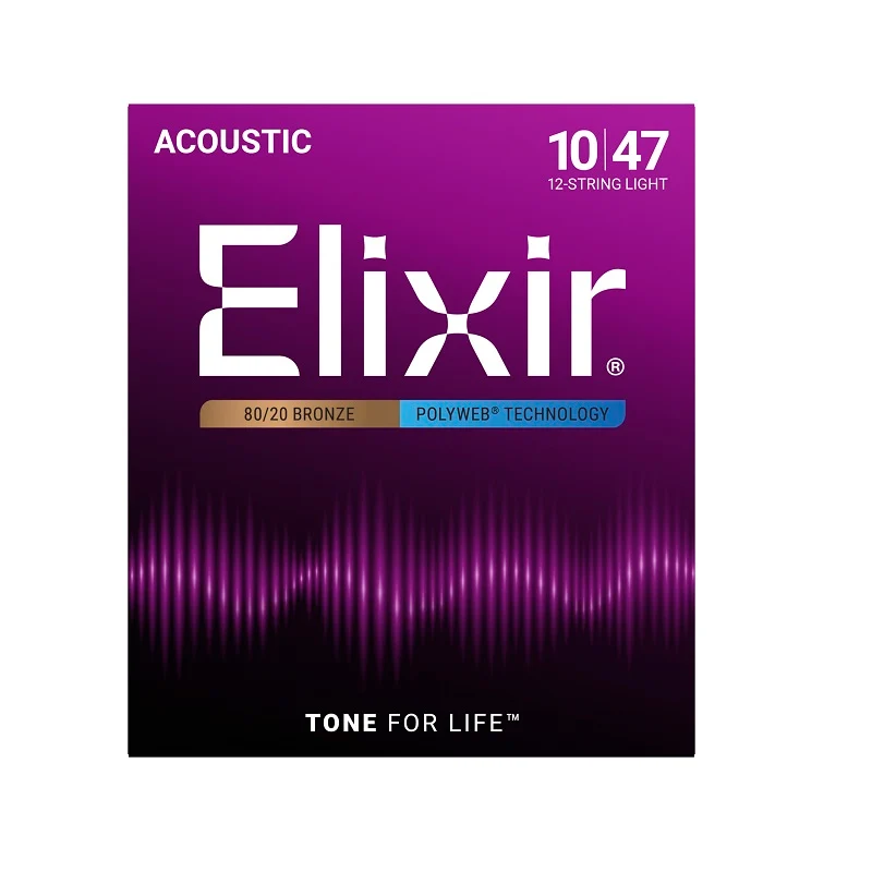 Jeu de cordes guitare acoustique 12 cordes ELIXIR 11150 Polyweb Bronze Light 10-47