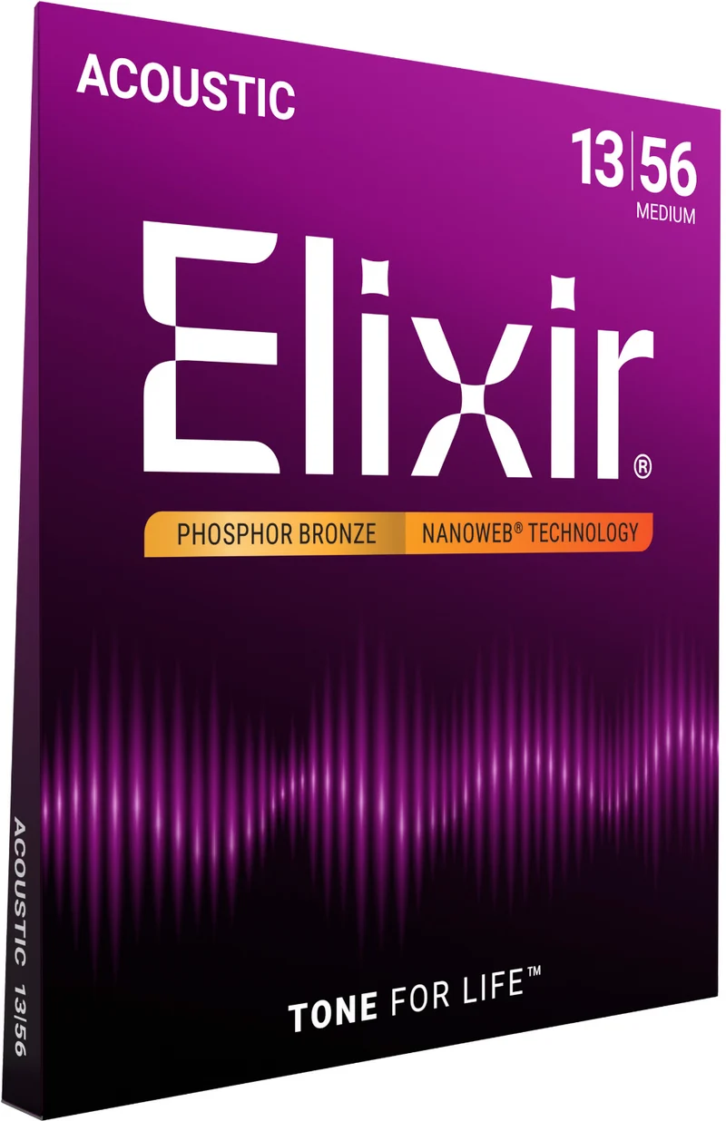 Jeu de Cordes Guitare Acoustique – Elixir 16102 Nanoweb Phosphor Bronze Medium 13-56