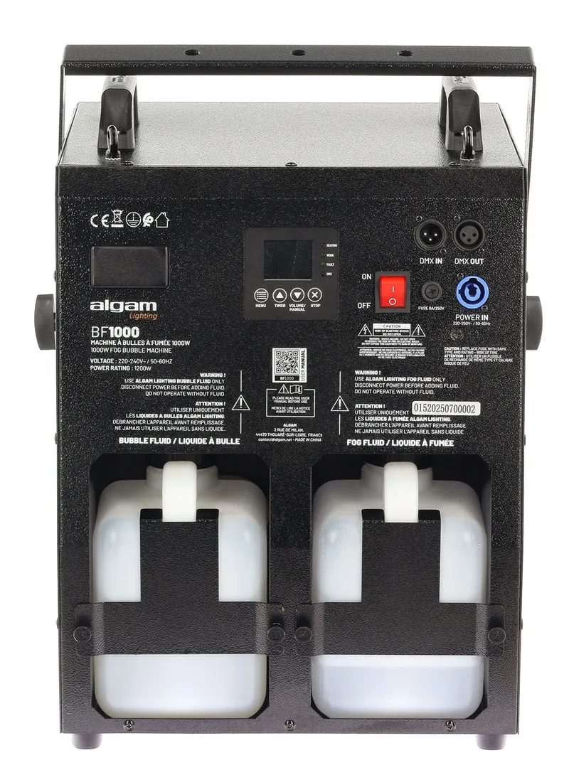 Machine à Bulles et Fumée Bubble Fog – 1000W, 2 sorties, 16 x 6 LED RGB ALGAM LIGHTING BF1000