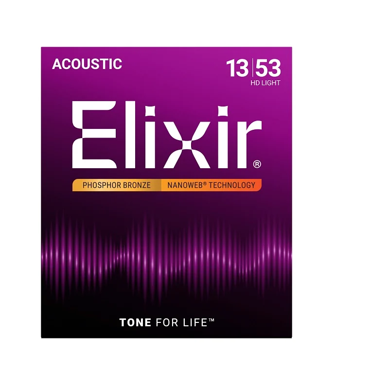 Jeu de Cordes Guitare Acoustique Elixir 16182 NANOWEB Phosphor Bronze HD Light 13-53