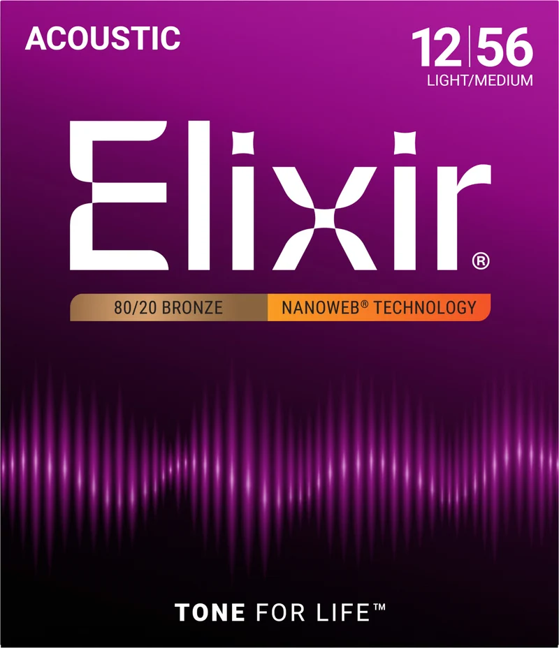 Jeu de Cordes Guitare Acoustique – ELIXIR 11077 Nanoweb Bronze Medium Light 12-56