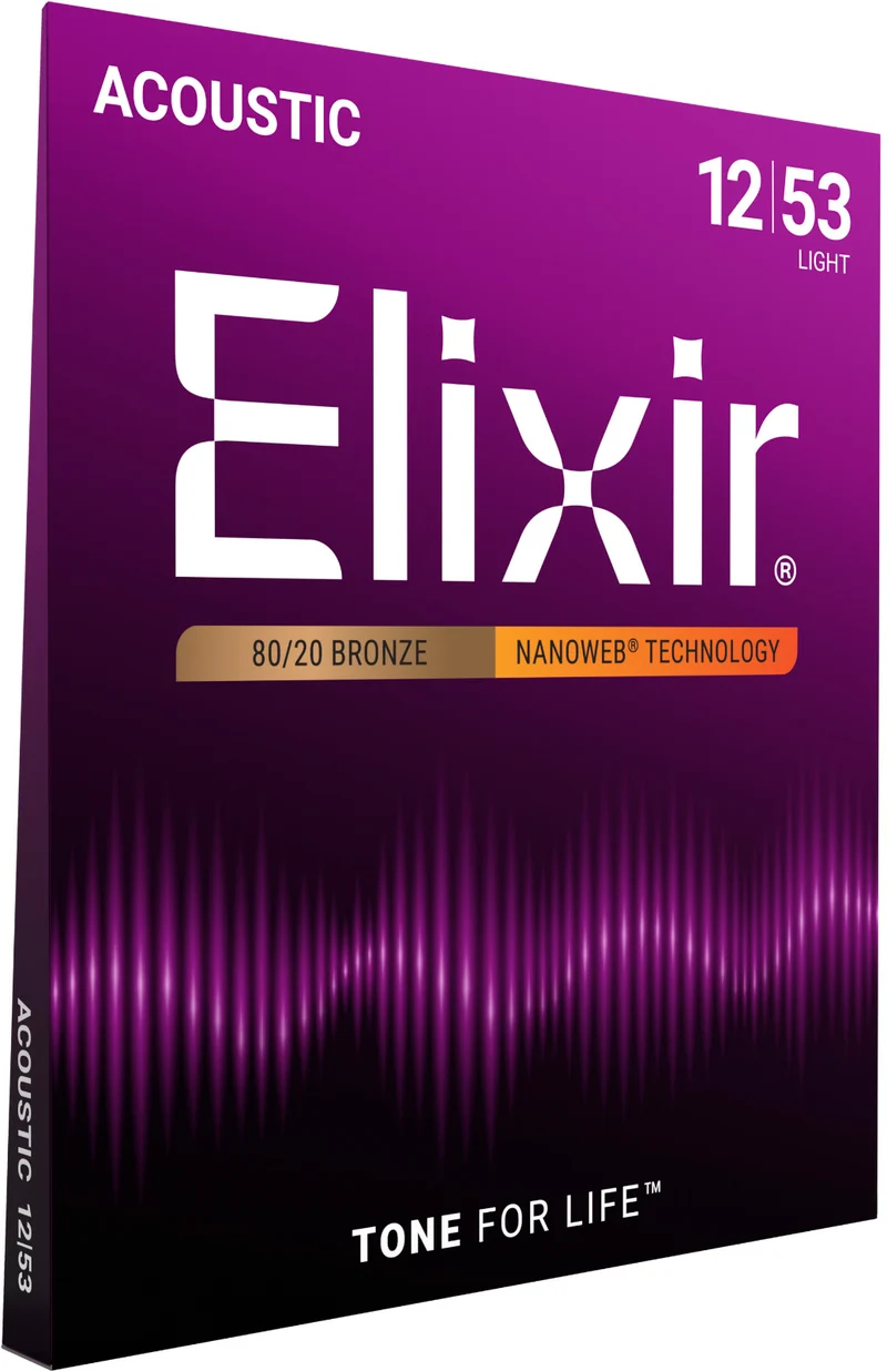 Jeu de Cordes Guitare Acoustique – ELIXIR 11052 Nanoweb 80/20 Bronze Light 12-53