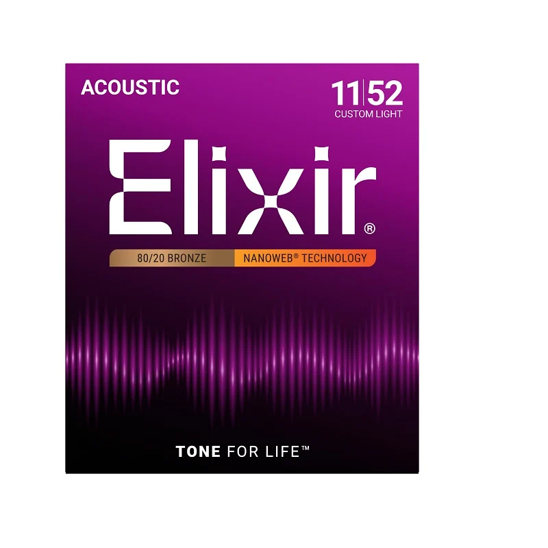 Jeu de Cordes Guitare Acoustique ELIXIR Nanoweb Bronze Custom Light 11-52 – 11027