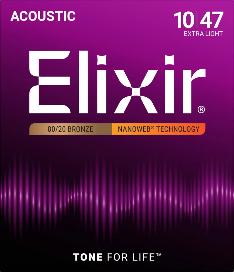Jeu de Cordes Guitare Acoustique – Elixir NANOWEB Bronze Extra Light 10-47 – 11002