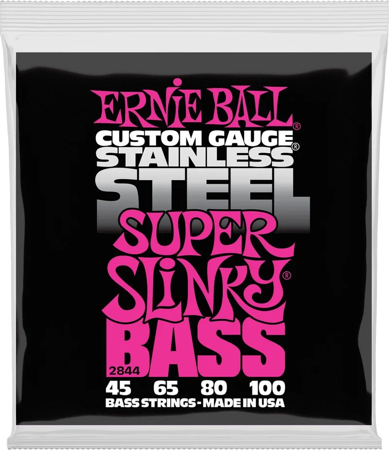 Jeu de Cordes Basse Stainless Steel – Super Slinky 45-65-80-100 ERNIE BALL 2844