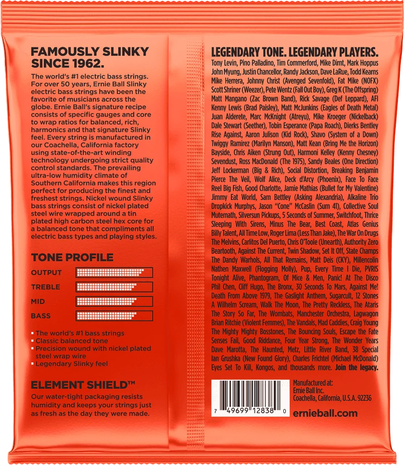 Jeu de Cordes Basse Slinky Long Scale 6 Cordes 32-45-65-80-100-130 ERNIE BALL 2838