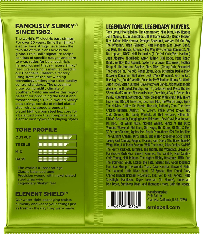 Jeu de Cordes Basse – Ernie Ball Regular Slinky Medium Scale 45-65-85-105 2856