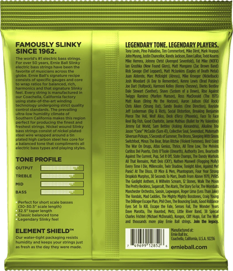 Jeu de Cordes Basse – Ernie Ball Regular Slinky Short Scale 45-65-85-105 2852