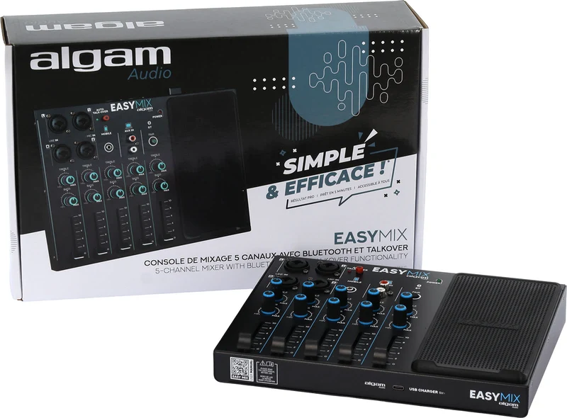 ALGAM AUDIO EasyMix – Console de mixage 5 canaux avec Bluetooth et fonction Talkover