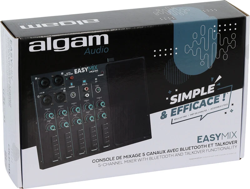 ALGAM AUDIO EasyMix – Console de mixage 5 canaux avec Bluetooth et fonction Talkover
