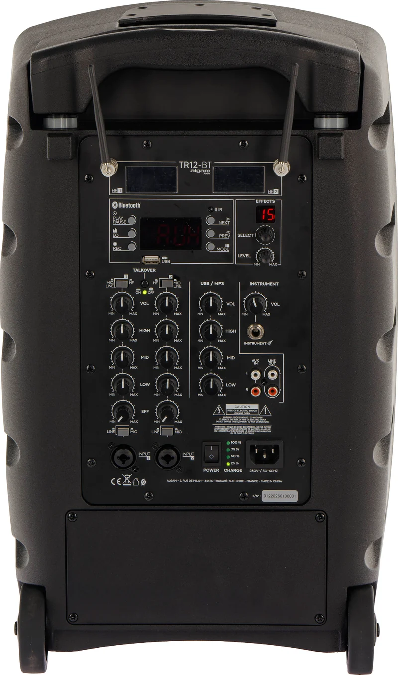ALGAM AUDIO TR12-BT – Enceinte Bluetooth portable 120 W avec 2 micros sans fil UHF