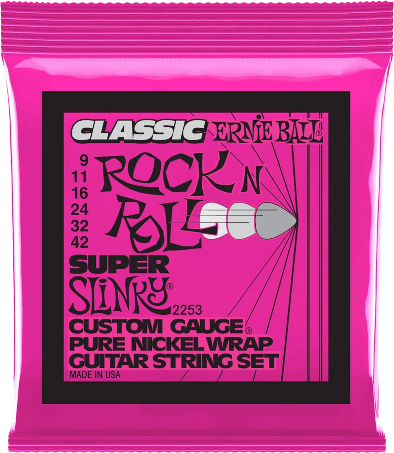 ERNIE BALL 2253 Super Slinky Classic Rock ’n’ Roll 9-42 – Jeu de cordes guitare électrique