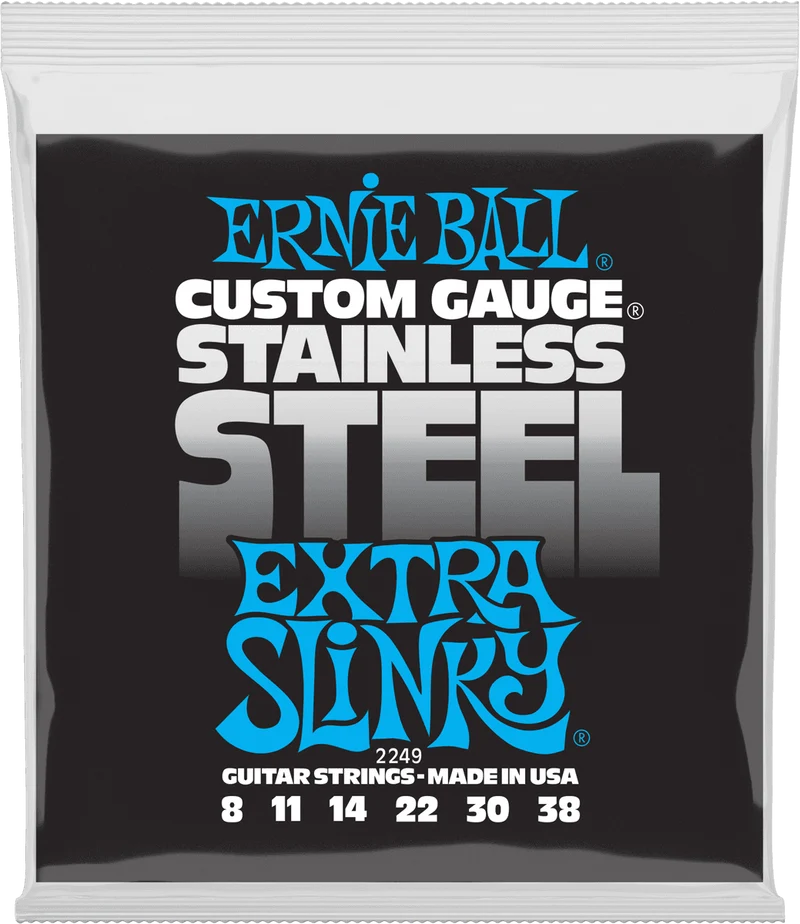 ERNIE BALL 2249 Extra Slinky Stainless Steel 8-38 – Jeu de cordes guitare électrique