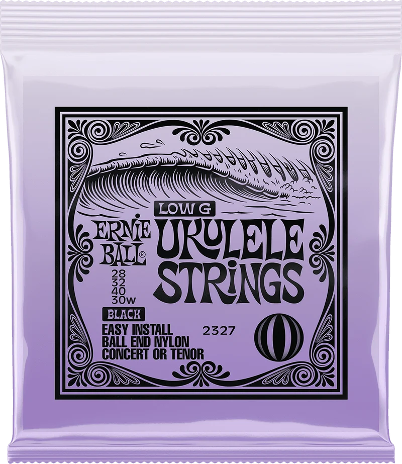 ERNIE BALL 2327 – Jeu de cordes Ukulélé Concert ou Ténor Nylon noir à boule – Sol filé 28-40