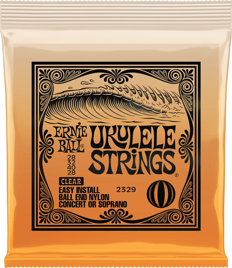 ERNIE BALL 2329 – Jeu de cordes Ukulélé Soprano ou Concert Nylon transparent à boule 28-32-40-28