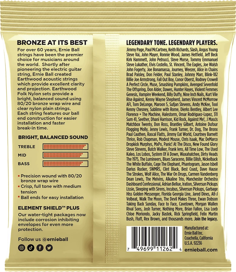 ERNIE BALL Earthwood 3069 Folk Nylon à boule 28-42 – Pack de 3 jeux de cordes guitare acoustique
