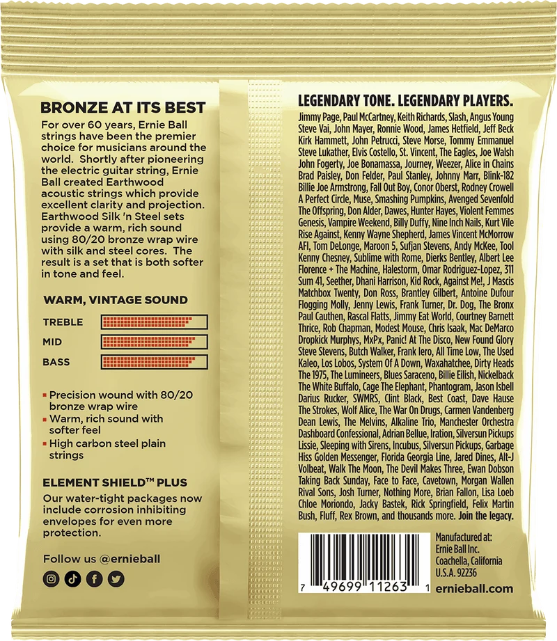 ERNIE BALL Earthwood 3047 Silk & Steel Extra Soft 10-50 – Pack de 3 jeux de cordes guitare acoustique