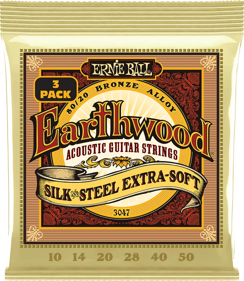 ERNIE BALL Earthwood 3047 Silk & Steel Extra Soft 10-50 – Pack de 3 jeux de cordes guitare acoustique