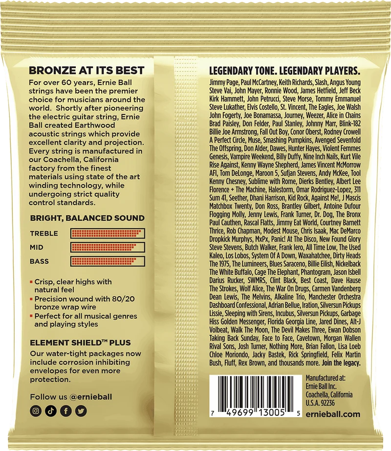 ERNIE BALL Earthwood 3005 Custom Medium 12,5-56 Bronze – Pack de 3 jeux de cordes guitare acoustique