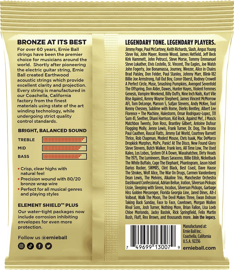 ERNIE BALL Earthwood 3007 Bronze – Custom Light 11,5-54 – Pack de 3 jeux de cordes guitare acoustique