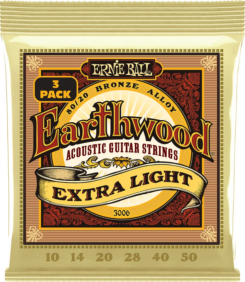ERNIE BALL Earthwood 3006 Extra Light 10-50 – Pack de 3 jeux de cordes guitare acoustique bronze