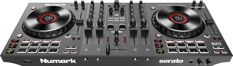 Numark NS4FX – Contrôleur DJ 4 voies avec carte son et écrans