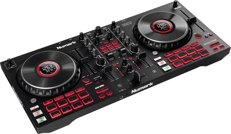 Numark Mixtrack Platinum FX – Contrôleur DJ 4 voies avec carte son, 16 pads et écrans intégrés