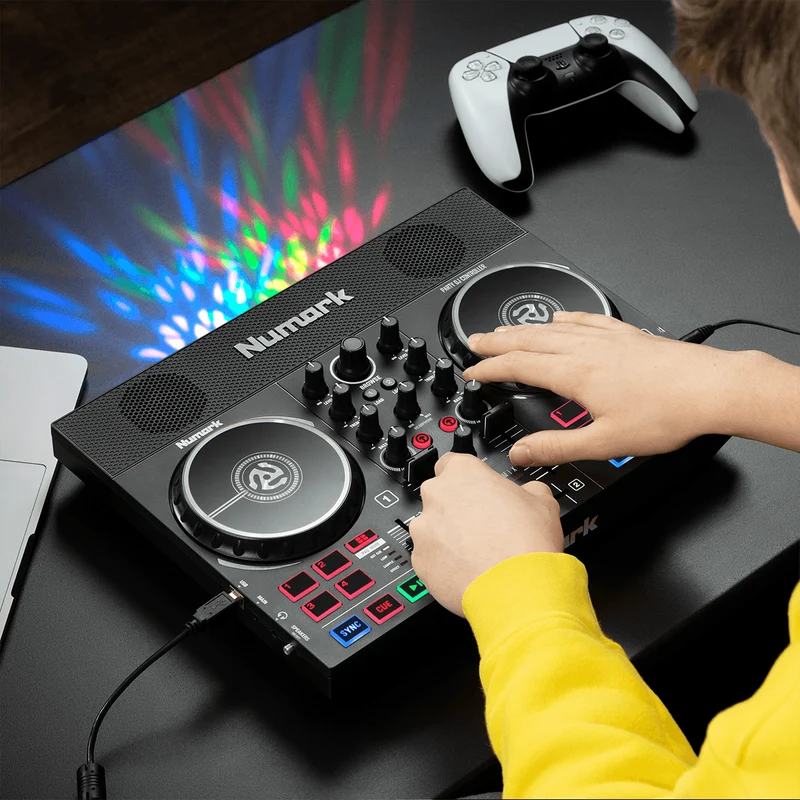 Contrôleur DJ 2 voies – 8 pads, carte son et jeux de lumières MONITOR