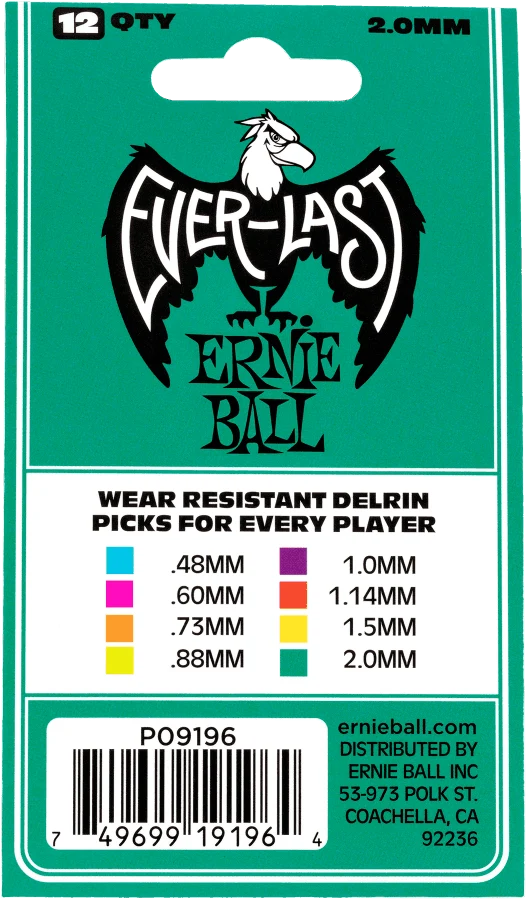 Ernie Ball 9196 Everlast 2.0 mm – Pack de 12 médiators